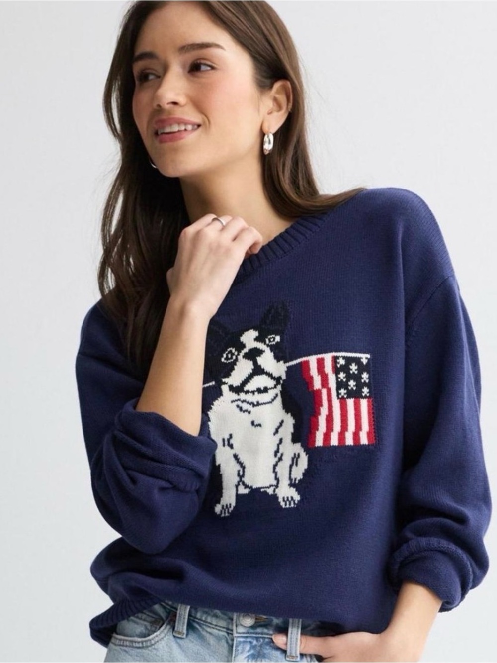 Jollidays Boston Terrier American Flag Sweater Navy Blue XL NEW frenchie